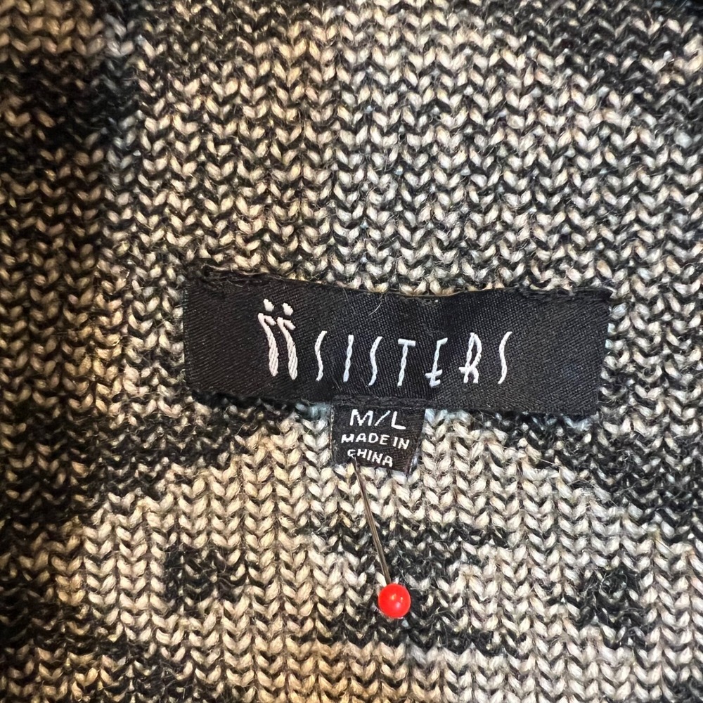 ii Sisters Boho Southwestern  Waterfall Cardigan‎ Women's S/M Black & Cream - Picture 2 of 9